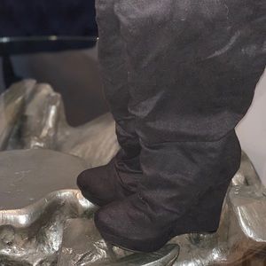 Black knee high wedge boots